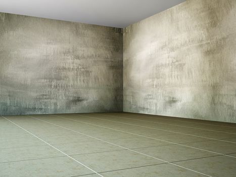 The large empty hall with old wall 