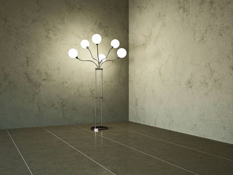 Empty room with lamp near the wall