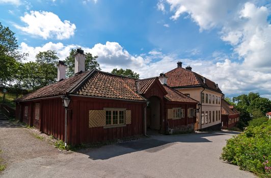 Swedish traditional village houses. Skansen. Stockholm.