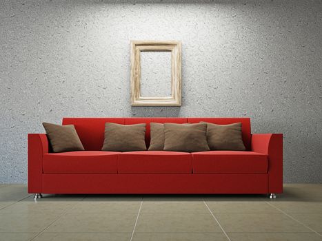 Livingroom with sofa  near the grey wall