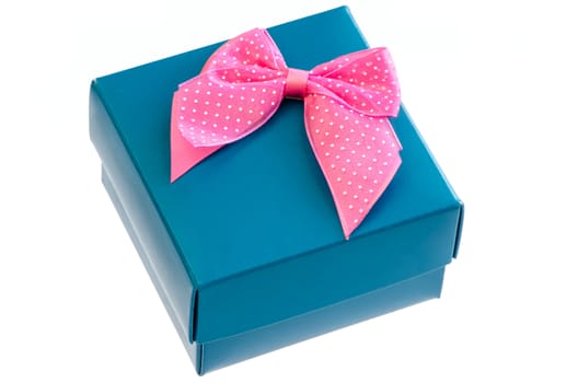 Gift box with pink bow isolated on white background.