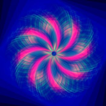 abstract pink flower, circular rose lights in curves over blue background