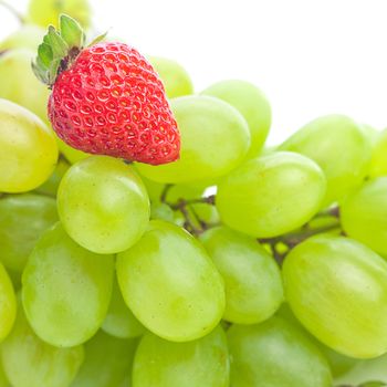 bunch of white grapes and strawberries 