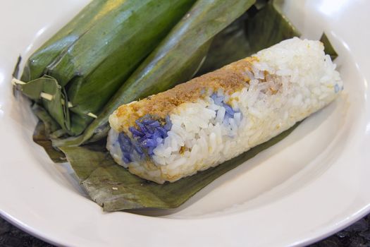 Nyonya Lemper Udang Glutinous Rice with Dried Shrimp Wrapped in Banana Leaf Closeup