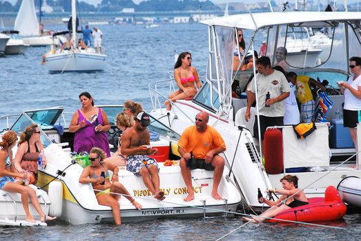 Newport Rhode Island boaters watching the jazz festival from their boats.