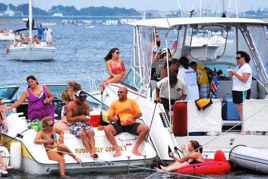 Newport Rhode Island boaters watching the jazz festival from their boats.