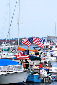 Newport Rhode Island boaters watching the jazz festival from their boats.