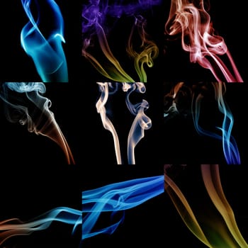 collage of wave and smoke of different colors