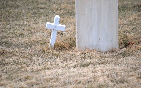 Graveyard with various headstones.