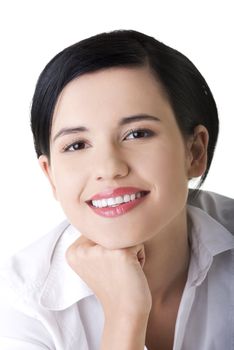 Portrait of young businesswoman or student in elegant clothes