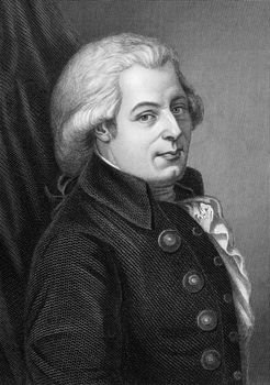 Wolfgang Amadeus Mozart (1756-1791) on engraving from 1857. One of the most significant and influential composers of classical music. Engraved by C.Cook and published in Imperial Dictionary of Universal Biography,Great Britain,1857.
