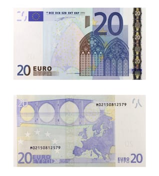 20 euro banknote isolated in white