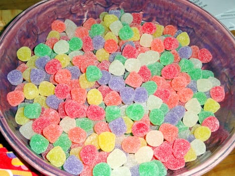 Colorful gumdrops in a bowl.