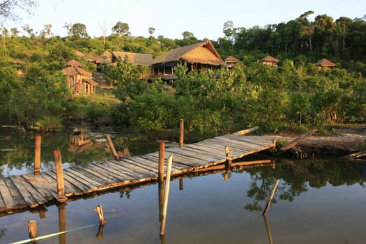 Wooden bungalows at Koh Rong island, Cambodia, Southeast Asia