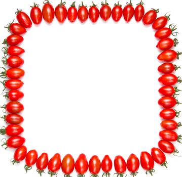 frame of red tomatoes isolated on a white background 