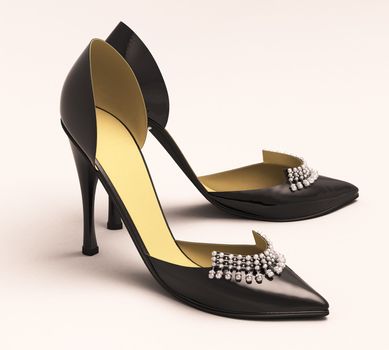 Women's black shoes closeup on a light background