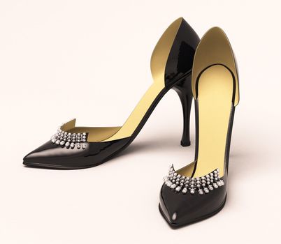 Women's black shoes closeup on a light background