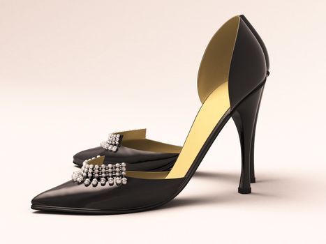 Women's black shoes closeup on a light background