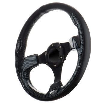 Black steering wheel isolated on withe background.