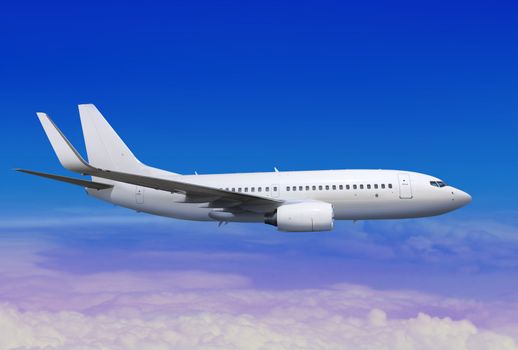 white passenger aircraft in the blue sky landing away