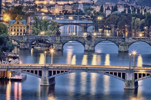 Famous Charles bridge at night. Prague, Czesh republic. 