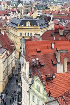 view of Prague with street and roofs
