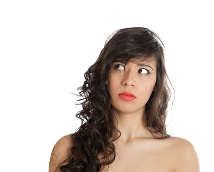 Portrait of a woman grimace pokazyayuschey