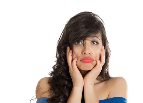 Portrait of a woman grimace pokazyayuschey