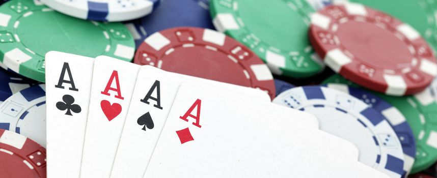 chips and four aces of a kind, panoramic image