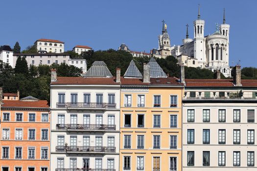 Fourviere basilica and building in Lyon city 