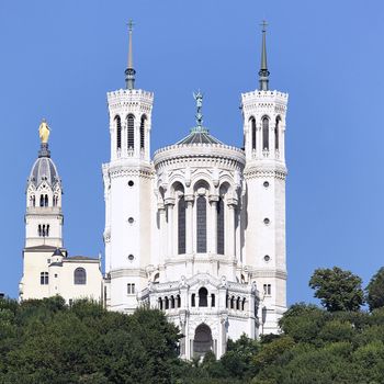 Lyon basilica in the big blue sky 