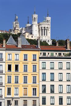 famous Fourviere basilica and building in Lyon city 
