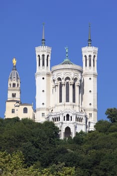 Lyon basilica in blue sky, France