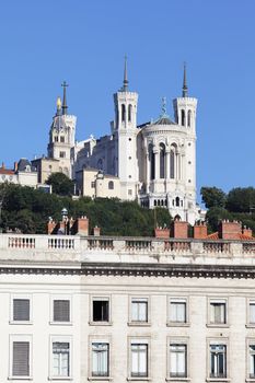 famous Fourviere basilica and building in Lyon city 