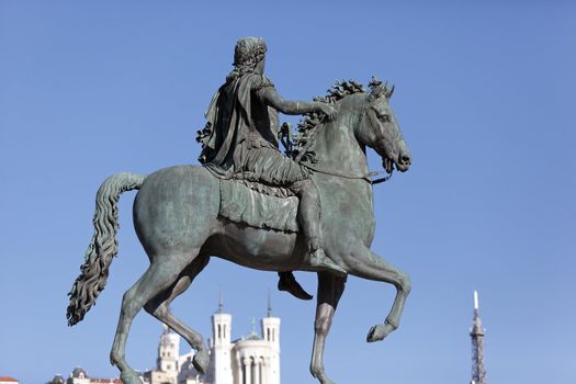 statue of Louis XIV and Basilique Fourviere, Lyon