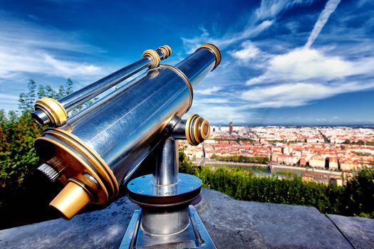 The aerial view at Lyon from Fourviere Basilica hill. France 