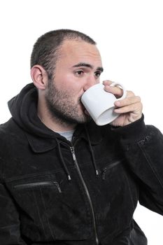 lonely mguydrinking tea in a cup