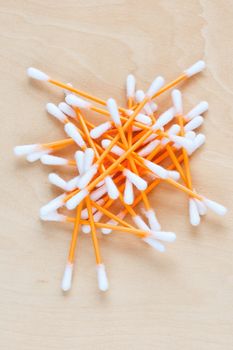 Ear sticks scattered on a table