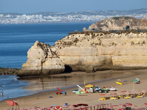 A section of the idyllic Praia de Rocha beach on the Algarve region. 