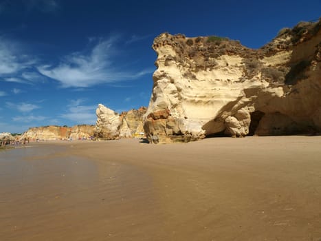 A section of the idyllic Praia de Rocha beach on the Algarve region. 