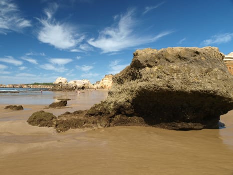 A section of the idyllic Praia de Rocha beach on the Algarve region. 