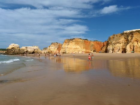 A section of the idyllic Praia de Rocha beach on the Algarve region. 