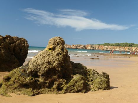 A section of the idyllic Praia de Rocha beach on the Algarve region. 