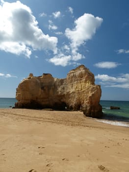 A section of the idyllic Praia de Rocha beach on the Algarve region. 