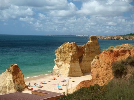A section of the idyllic Praia de Rocha beach on the Algarve region. 