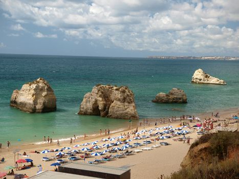 A section of the idyllic Praia de Rocha beach on the Algarve region. 