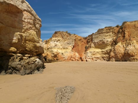 A section of the idyllic Praia de Rocha beach on the Algarve region. 