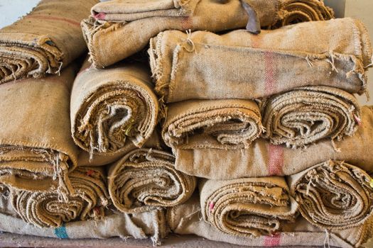 A close up shot of brown hessian cloth