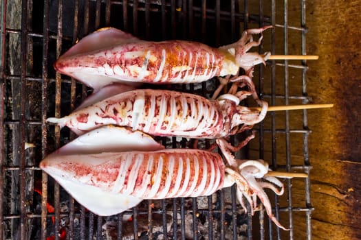 Many of grilled squid in thai market