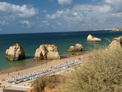 A section of the idyllic Praia de Rocha beach on the Algarve region. 
